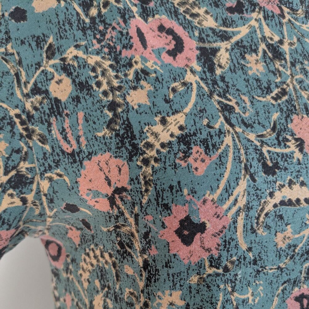 Peruvian Connection Mini Dress S Teal Green Long Sleeve Floral Shift Work Black - Picture 5 of 9